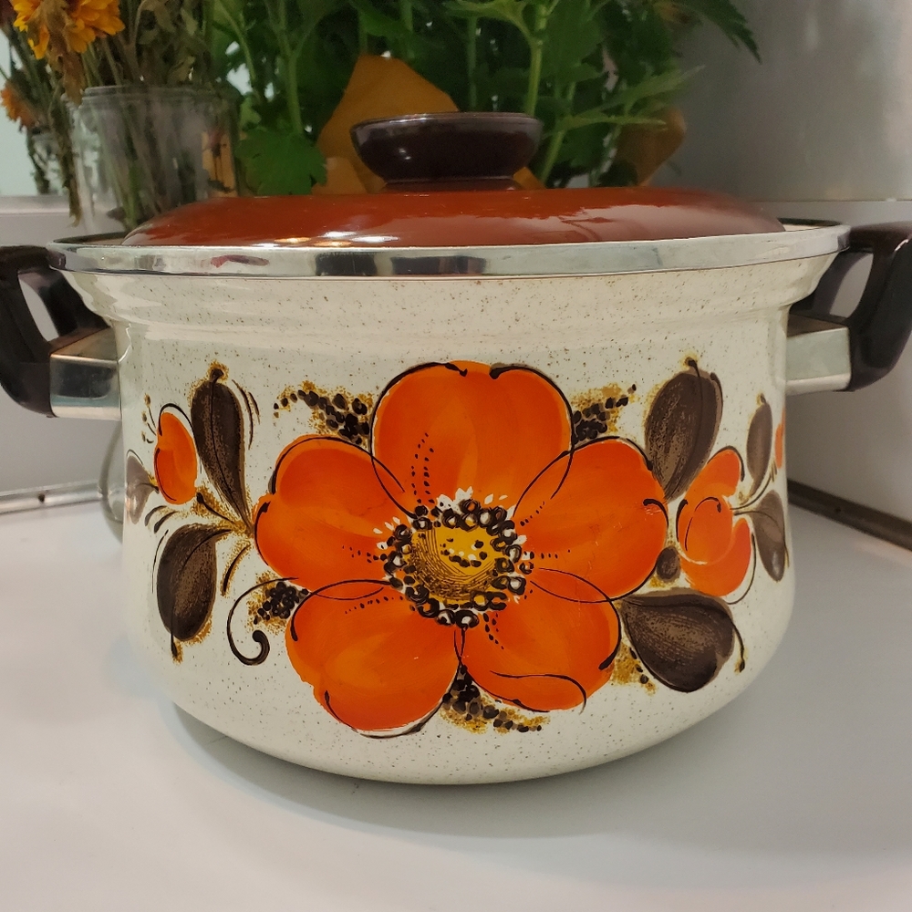 SOLD Sanko Dutch Oven Enameled Vintage Cookware from Japan Show Pans. 1970s MCM